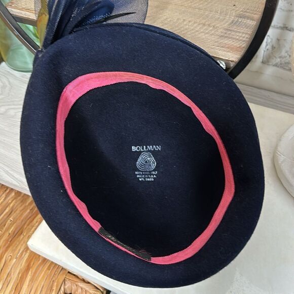 Vintage Bellini Bollman New York 100% Wool Fascinator Hat, Derby, Navy Blue - Picture 6 of 7